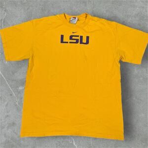 Vintage LSU Tigers T Shirt Large Mens Yellow Nike Team Center Swoosh Graphic Y2K
